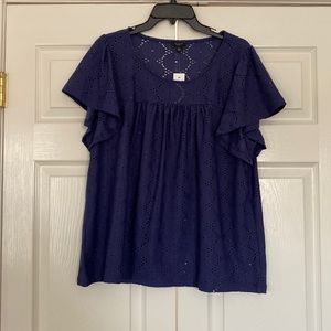 NWT Ann Taylor Navy Blue Eyelet Babydoll Top